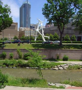 Denver Center for The Performing Arts, "Dancers" sculpture, seen from the Cherry Creek Trail From the Cherry Creek Trail, Center for the Performing Arts, "Dancers" sculpture